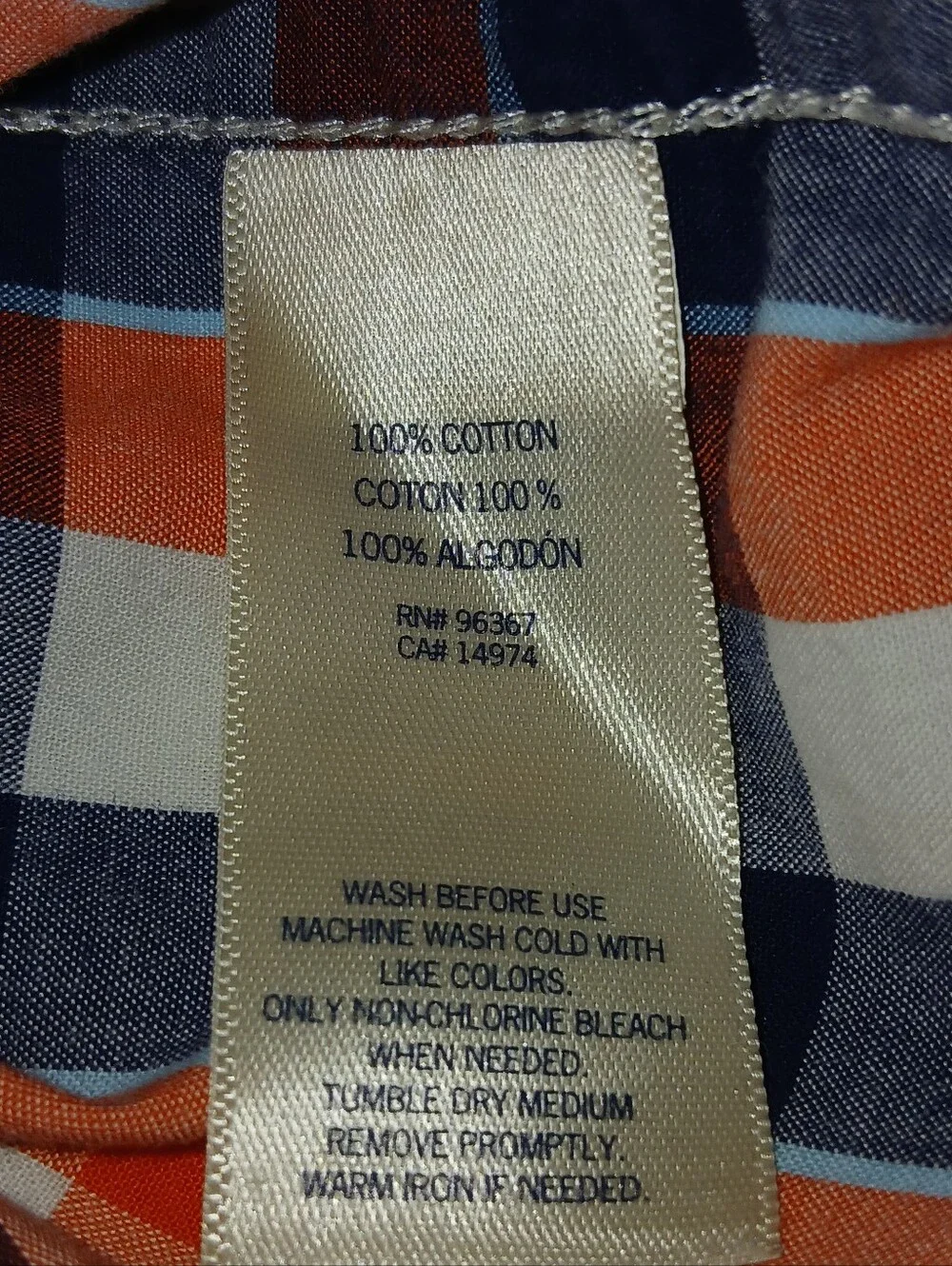 OshKosh Boy' Size 8 Orange,Blue, & White Plaid LS Button-Up Shirt. FF#491
